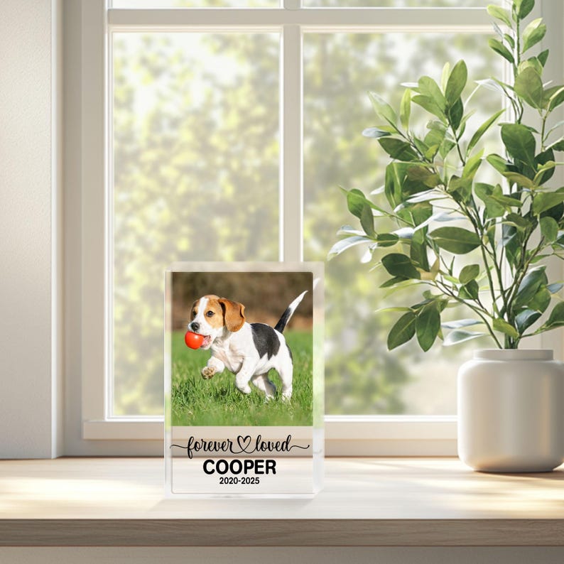 Pet Memorial Acrylic Block with Photo, Personalized Dog Loss Gift with Free Keychain, Pet Remembrance Keepsake, Forever Loved Tribute