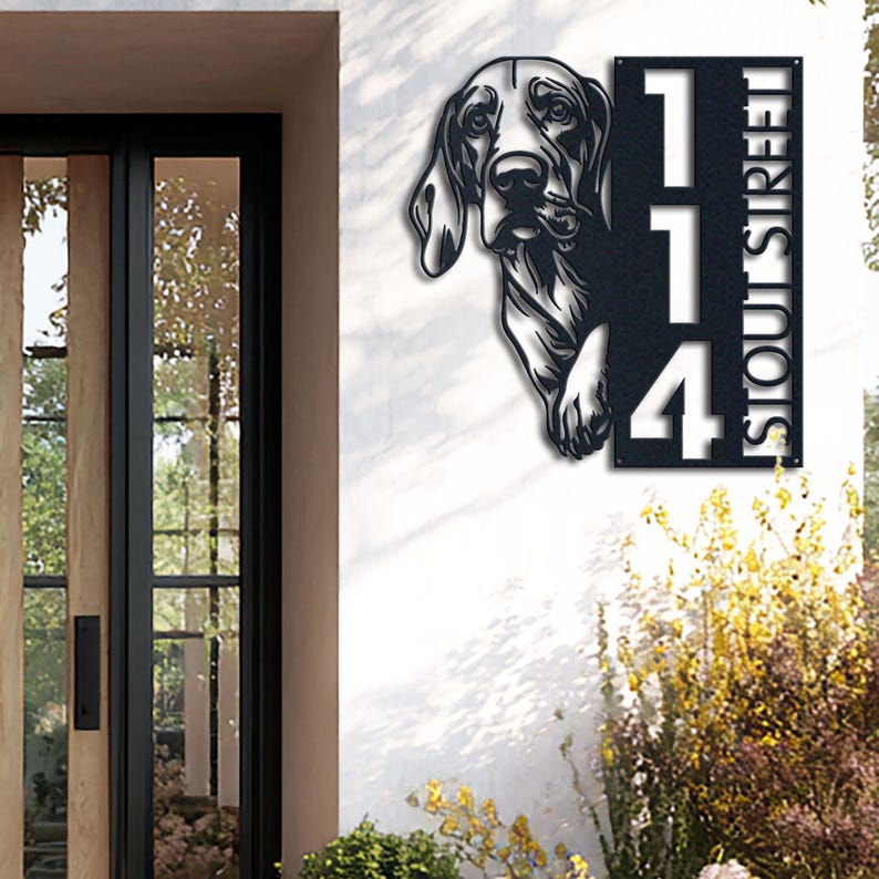 Dog House Number, Dog Address Sign, Bloodhound Dog Sign, Vertical House Number Plaque for Outdoor Use