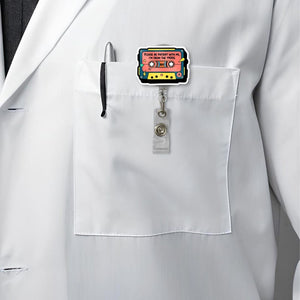 Funny Cassette Tape Badge Reel: 90s Retro ID Holder