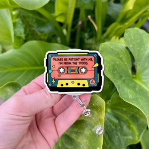 Funny Cassette Tape Badge Reel: 90s Retro ID Holder