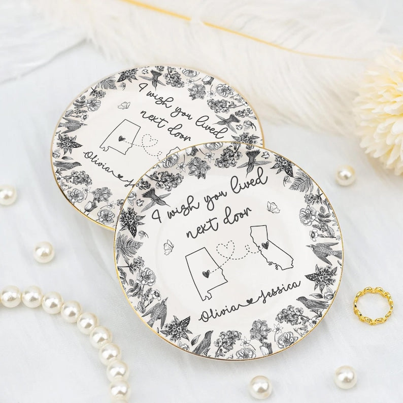 Personalized Jewelry Dish Gifts for Besties, BFF, Soul Sister, I Wish You Lived Next Door, Long Distance Gift, Friendship Gift, Couple Gifts