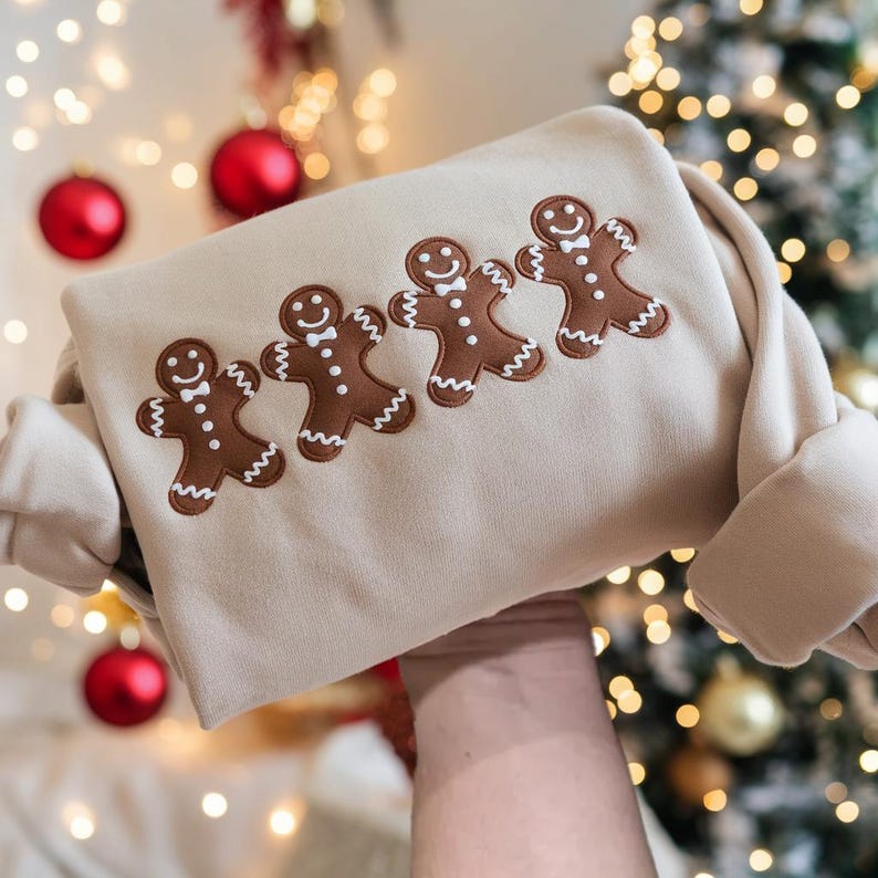 Gingerbread Men Embroidered Sweatshirt, Cute Christmas Cookie Crewneck,Matching Holiday Pullover, Festive Unisex Winter Sweater il_794xN.7008633424_nh9m.jpg