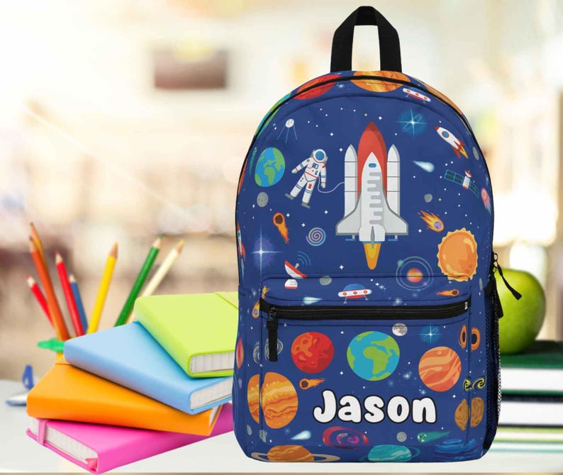 Space Backpack, Personalized Spaceship bag for kids, Outerspace lover gift for son or boys, Spaceship carry all knapsack, Astronaut bookbag