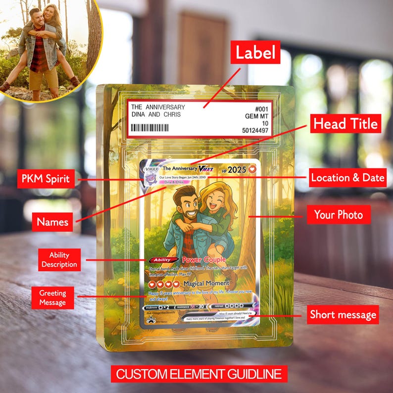 Personalized Pokemon Anniversary Card, Custom Anime Photo Acrylic Plaque, Anniversary Gift, Gift for Him, Gift for Her, Valentine's Day Gift