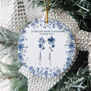 Custom Ornament Gift for Besties, Personalized Ornament For Bestie, Toile De Jouy Birth Flower Grow An Old Friend, Gift for Her, Mom Gifts