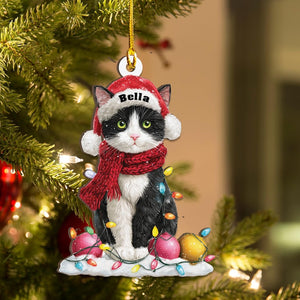 Tuxedo Cat Christmas Ornament 2D Flat Wood Holiday Tree D cor for Cat Lovers, Cute Black and White Kitty Gift, Custom Pet Xmas Charm