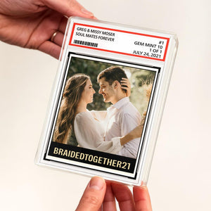 Custom Couple Photo Trading Card Style Acrylic Block Plaque, Soulmates Forever, Married Newlywed Wedding Anniversary Gift Husband Wife