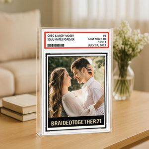 Custom Couple Photo Trading Card Style Acrylic Block Plaque, Soulmates Forever, Married Newlywed Wedding Anniversary Gift Husband Wife
