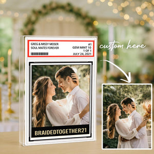 Custom Couple Photo Trading Card Style Acrylic Block Plaque, Soulmates Forever, Married Newlywed Wedding Anniversary Gift Husband Wife