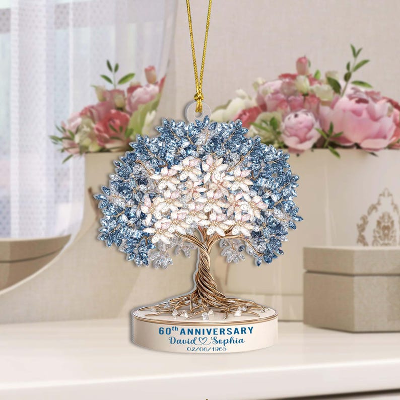 Custom 60th Wedding Anniversary 2D Flat Ornament, 60th Wedding Anniversary Keepsake Gift, Diamond Wedding Anniversary Gift, 60 Years Wedding