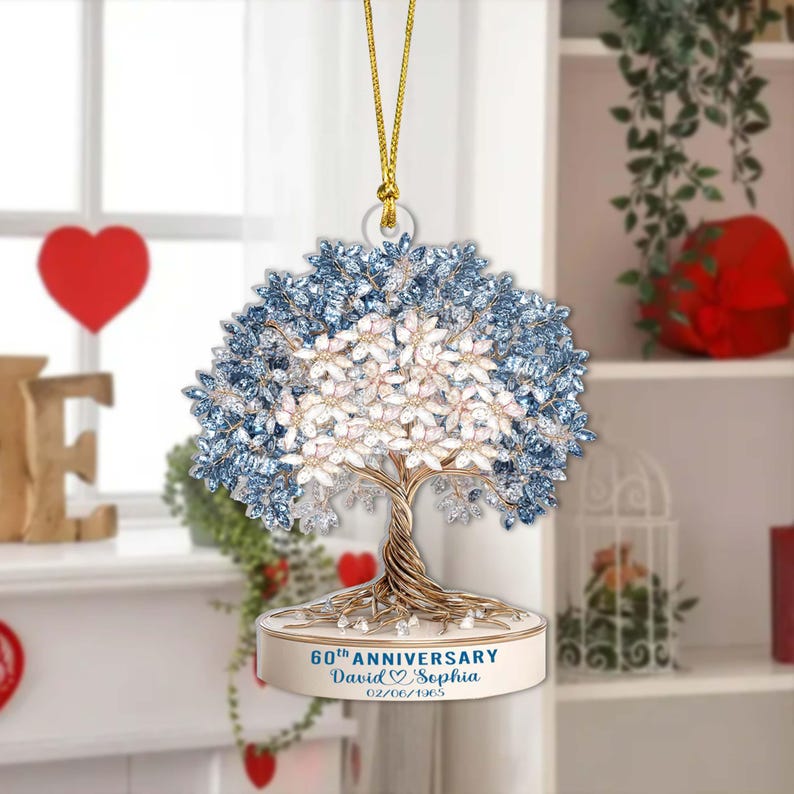 Custom 60th Wedding Anniversary 2D Flat Ornament, 60th Wedding Anniversary Keepsake Gift, Diamond Wedding Anniversary Gift, 60 Years Wedding