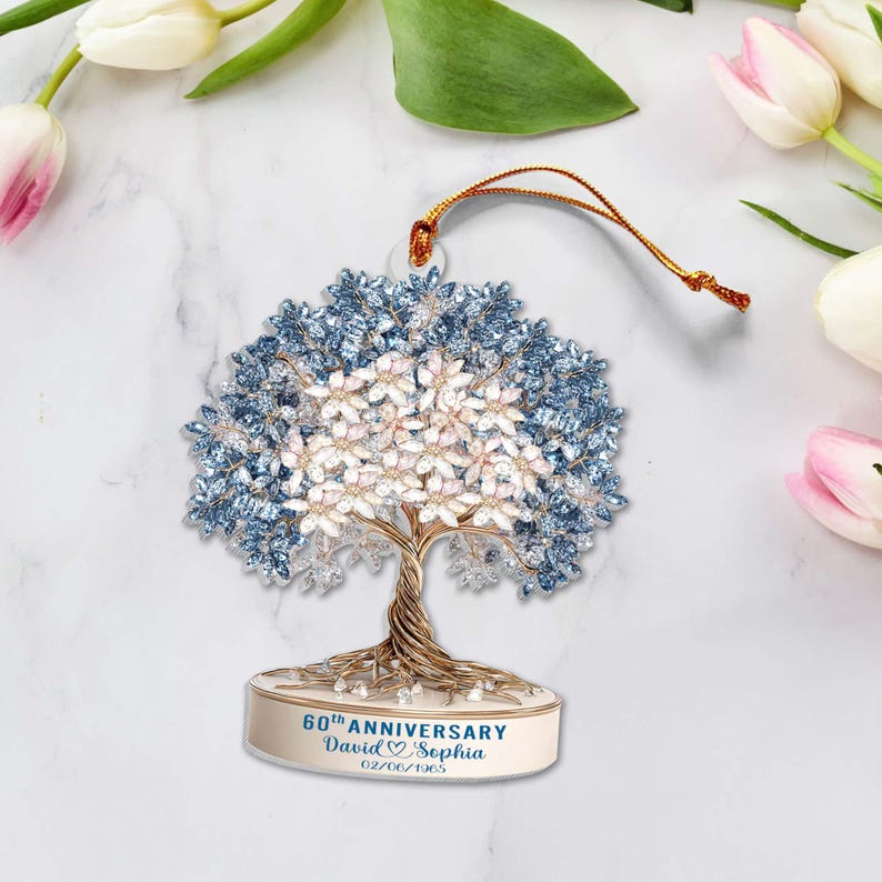 Custom 60th Wedding Anniversary 2D Flat Ornament, 60th Wedding Anniversary Keepsake Gift, Diamond Wedding Anniversary Gift, 60 Years Wedding