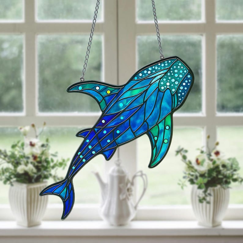 Whale Shark ACRYLIC suncatcher, Whale Window Hangings, Not Glass, Gift For Her, Home Decor, Sea animal Decor