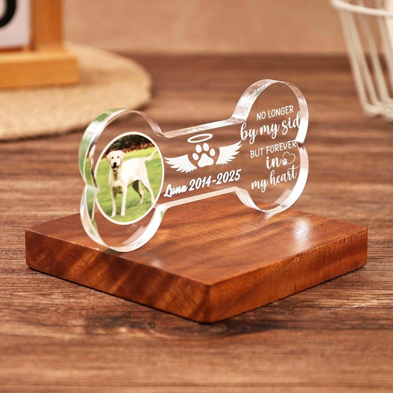 Personalized Pet Memorial Photo Gift Bone Shape Acrylic Dog Memorial Ornament, Pet Loss Keepsake, Sympathy Gift for Dog Lovers