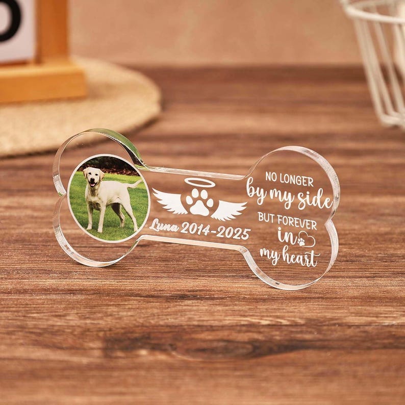 Personalized Pet Memorial Photo Gift Bone Shape Acrylic Dog Memorial Ornament, Pet Loss Keepsake, Sympathy Gift for Dog Lovers