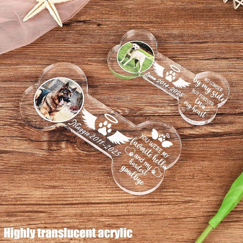 Personalized Pet Memorial Photo Gift Bone Shape Acrylic Dog Memorial Ornament, Pet Loss Keepsake, Sympathy Gift for Dog Lovers