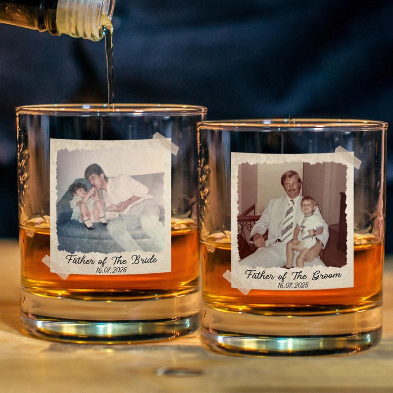 Personalized Gift for Father of the Bride, Father of the Groom, Custom Photo Whiskey Glass, Wedding Keepsake, Gift for Dad, Gift for Him