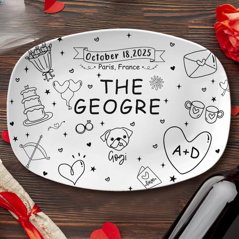 Custom Wedding Platter with Names and Date, Custom Engagement Gift for Bride and Groom, Wedding Keepsake Dish, Bridal Gift, Gift for Couple