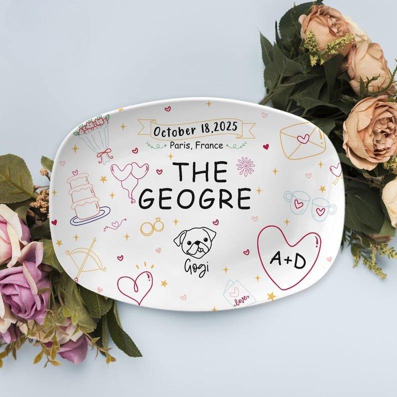 Custom Wedding Platter with Names and Date, Custom Engagement Gift for Bride and Groom, Wedding Keepsake Dish, Bridal Gift, Gift for Couple