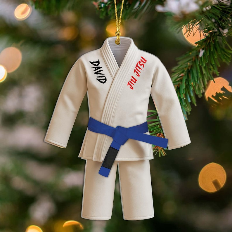 Custom 2D Jiu Jitsu Uniform Christmas Acrylic Ornament, Personalized Martial Arts Gift for Boy or Girl, Personalized Jiu Jitsu Lover Gift