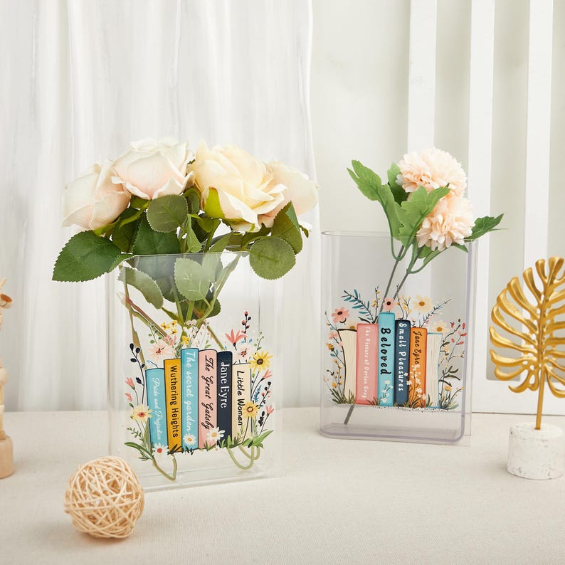 Personalized Book Vase, Acrylic Reader Gift, Custom Literary Decor