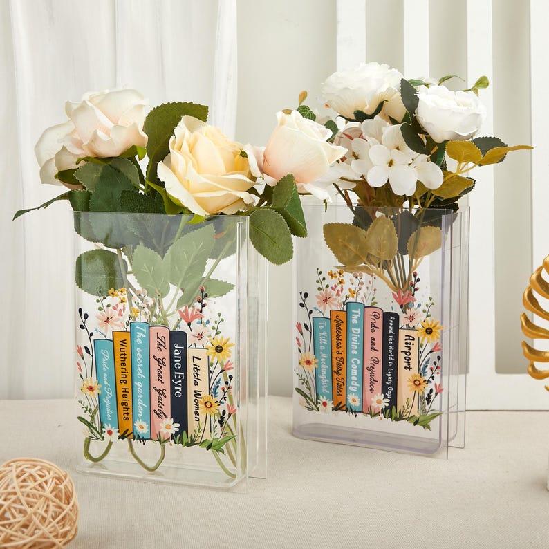 Personalized Eco-Friendly Acrylic Book Vasefor,Flower Books Acrylic Vase,Shelf Decor,Gift For Book Lover,Reading Lover,Acrylic Book Vase