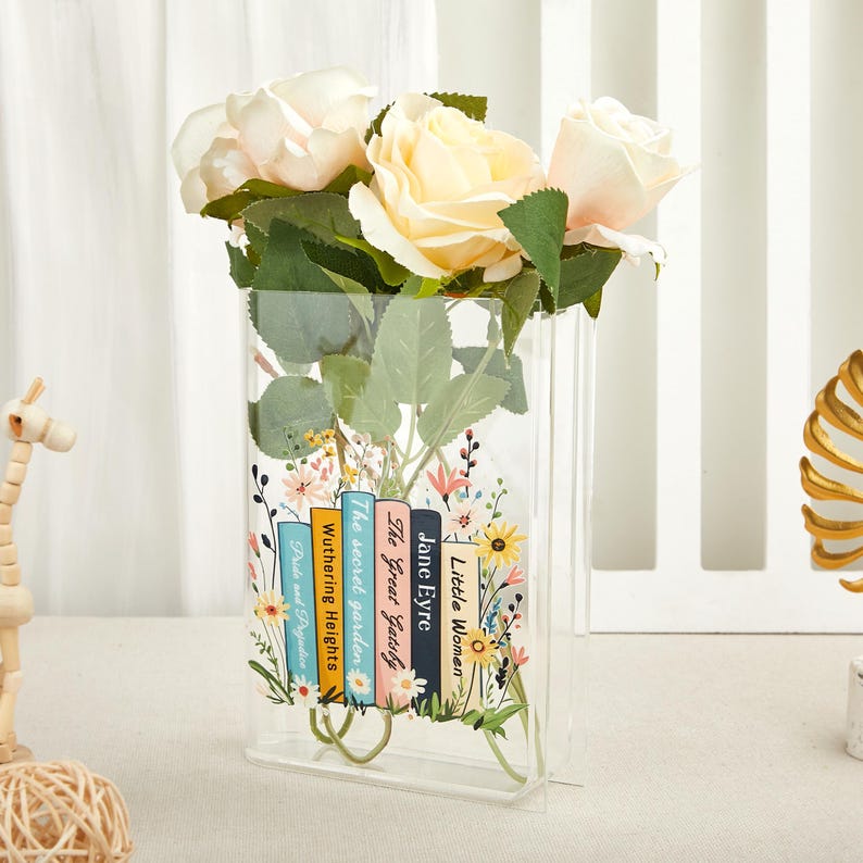 Personalized Eco-Friendly Acrylic Book Vasefor,Flower Books Acrylic Vase,Shelf Decor,Gift For Book Lover,Reading Lover,Acrylic Book Vase