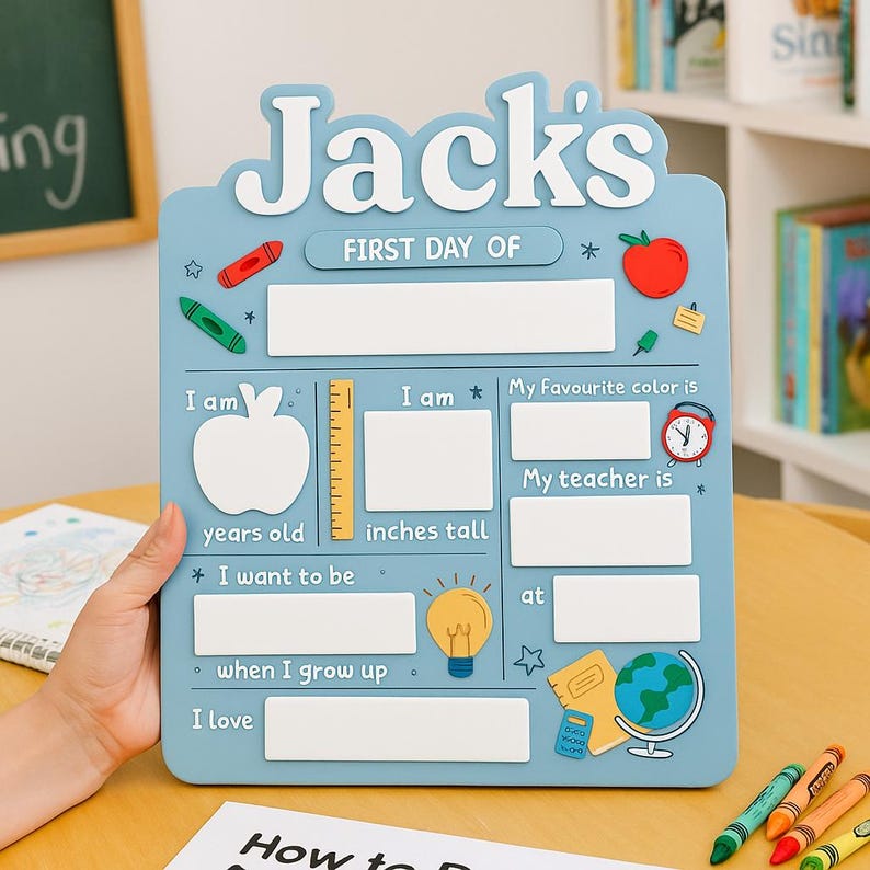 Personalized First Day of School Sign for Kid Customized Wooden Back to School Board Photo Prop Toddler Keepsake Gift for Boy Girl Classroom