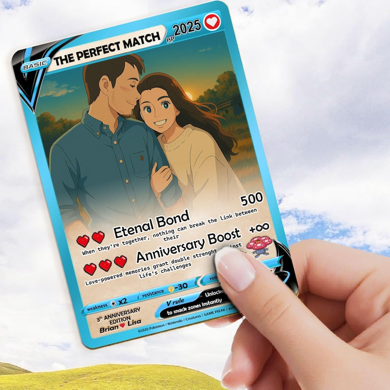 Personalized Couple Poke Love Metal Card, Custom photo Anime Themed Gift for Anniversary, Gamer Husband Present from Wife, Love Card Gift