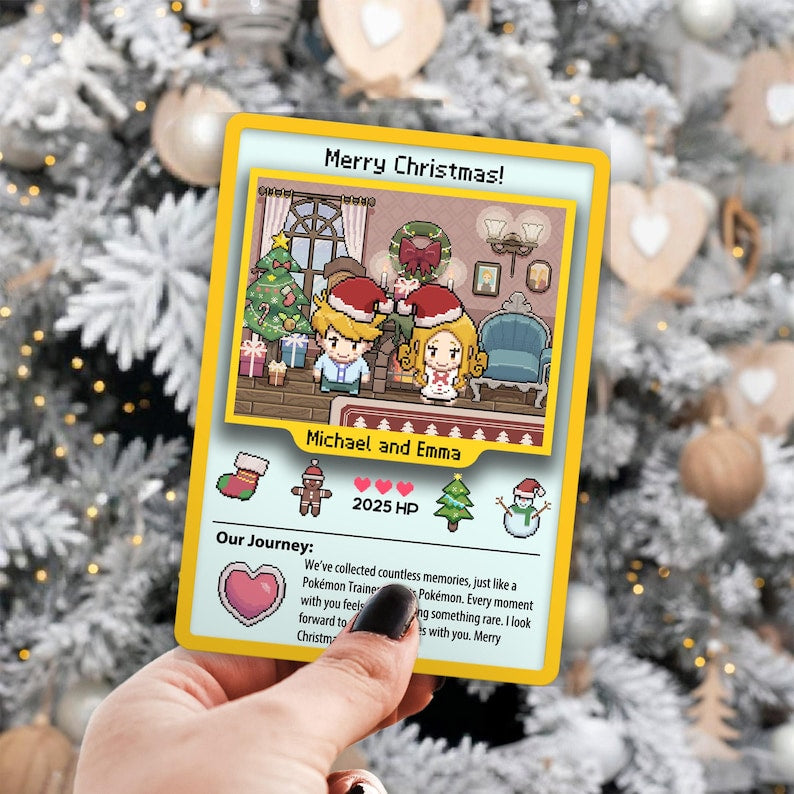 Pokemon Anniversary Card, Christmas Pok mon Card, Custom Anniversary Cards, First Christmas Gifts, Gift for Her, Gift for Him