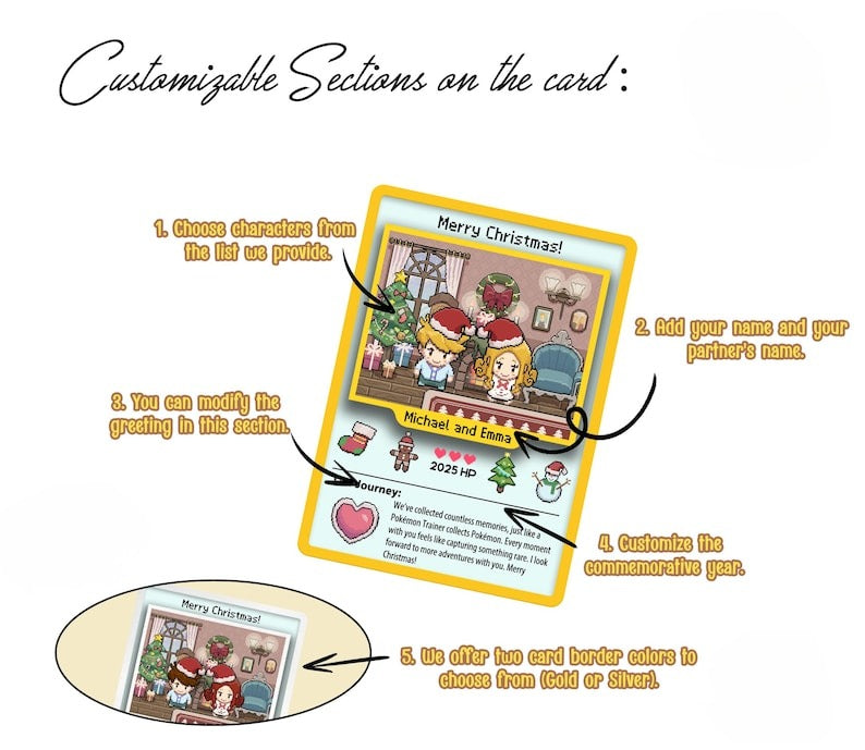 PKM Anniversary Card, Christmas Pok mon Card, Custom Anniversary Cards, First Christmas Gifts, Gift for Her, Gift for Him
