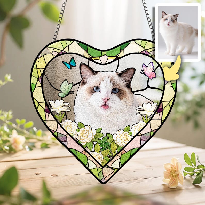 New Shape Pet Memorial Stained Glass Suncatcher, Personalized Dog Portrait Sympathy Gifts, Pet Loss Gifts, Pet Keepsake Stained Glass