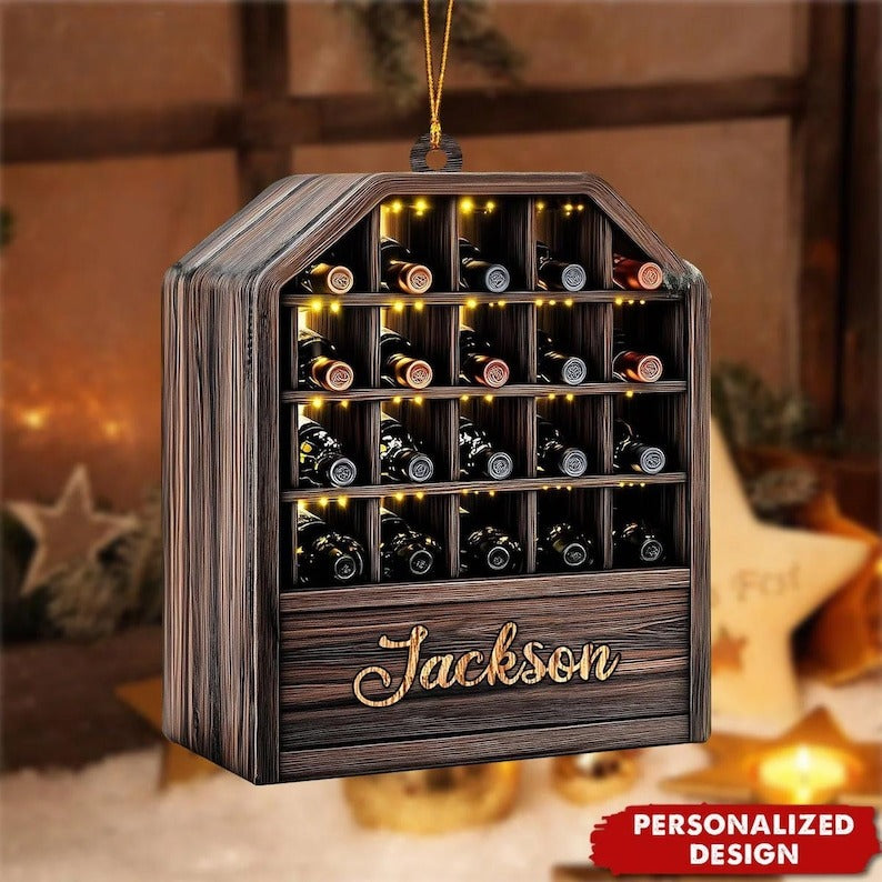 Personalized Wine Cabinet Ornament, Wine Lover Gift Idea, Custom Name Ornament, Custom Wine Acrylic Ornament, Christmas Hanging Ornament