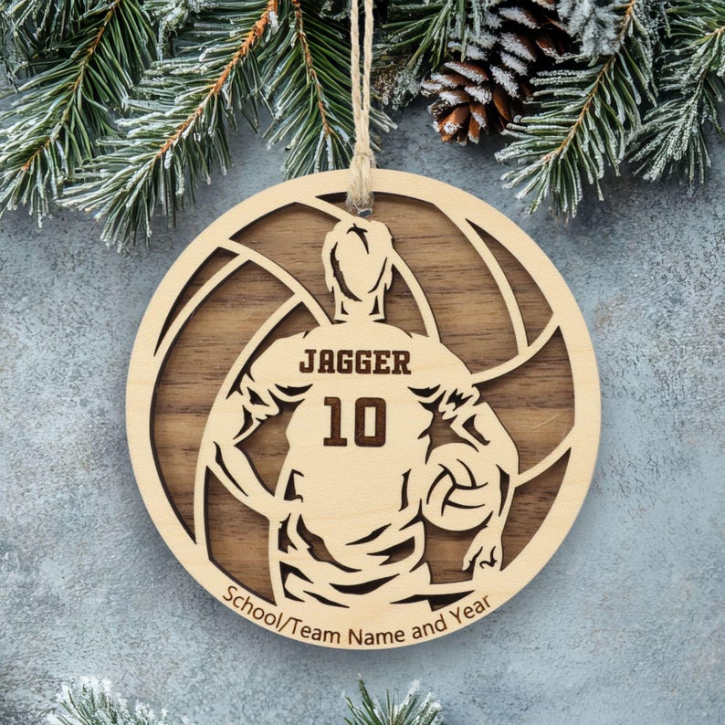 Personalized Volleyball Ornament, Engraved Wooden Sports Ornament with Name and custom text, Sports Jersey