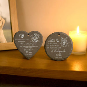 Laser Engraved Pet Memorial Stone Custom Garden Hanging Plaque with Stake, Personalized Outdoor Dog or Cat Loss Gift, Pet Tribute Keepsake