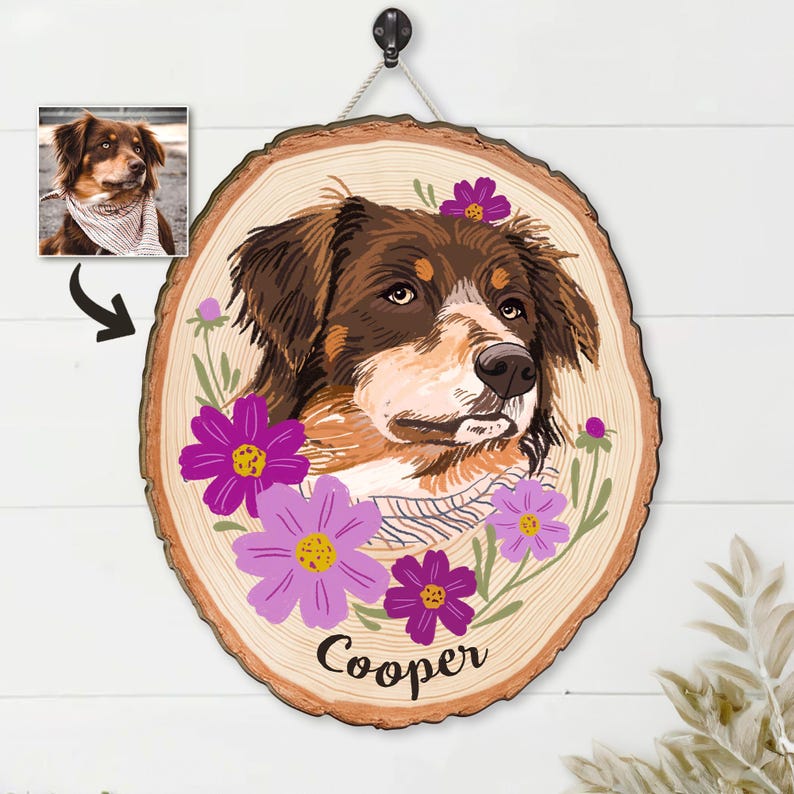 Custom Dog Portrait Wooden Hanging, Custom Pet Portrait Using Pet Photo, Dog Memorial Gift, Dog Portrait Wall Art, Pet Loss Sympathy Gift