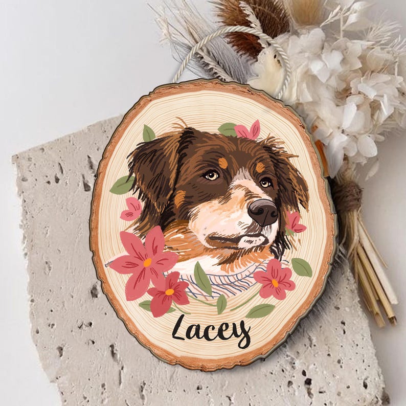 Custom Dog Portrait Wooden Hanging, Custom Pet Portrait Using Pet Photo, Dog Memorial Gift, Dog Portrait Wall Art, Pet Loss Sympathy Gift