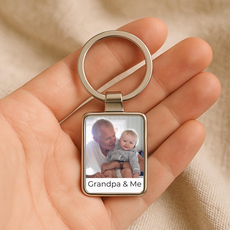 Grandpa Photo Gift, Personalized Grandpa Photo Keychain, Custom Gift from Grandchild, Picture Keyring Keepsake, Father s Day Gift
