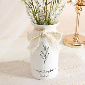 Ceramic Wedding Flower Vase With Name & Date,Custom Engagement Flower Vase,Gift for Newlywed,Engagement Gift,Wedding Gift,Bridal Shower Gift (No Bow)