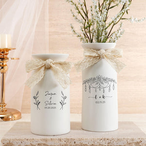 Ceramic Wedding Flower Vase With Name & Date,Custom Engagement Flower Vase,Gift for Newlywed,Engagement Gift,Wedding Gift,Bridal Shower Gift (No Bow)