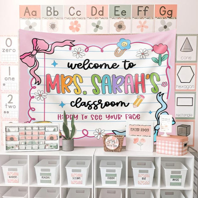 Custom Teacher Classroom Tapestry, Teacher Gift, Classroom Decor, Custom Teacher Name Tapestry, Welcome to Class Decor Sign, Custom Tapestry
