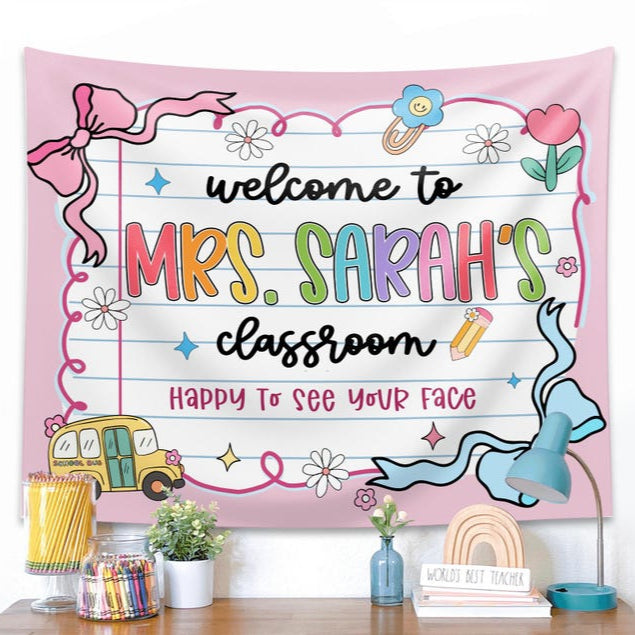 Custom Teacher Classroom Tapestry, Teacher Gift, Classroom Decor, Custom Teacher Name Tapestry, Welcome to Class Decor Sign, Custom Tapestry