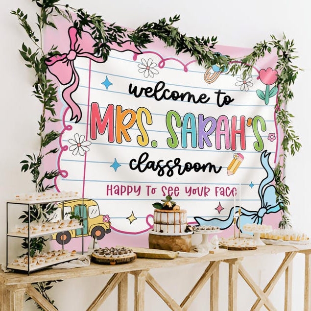 Custom Teacher Classroom Tapestry, Teacher Gift, Classroom Decor, Custom Teacher Name Tapestry, Welcome to Class Decor Sign, Custom Tapestry