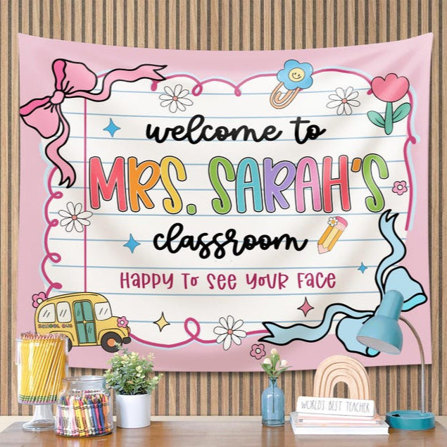 Custom Teacher Classroom Tapestry, Teacher Gift, Classroom Decor, Custom Teacher Name Tapestry, Welcome to Class Decor Sign, Custom Tapestry