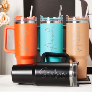 Custom Tumbler with Birthflower, Engraved Tumblers with Name, Personalized Tumbler With Straw, Insulated Travel Mug, Birthday Gifts for Mom