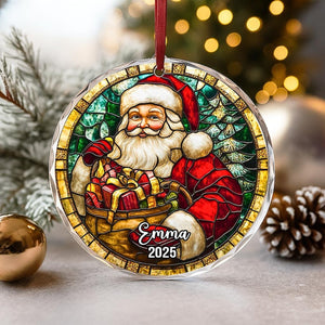Personalized Stained Glass Christmas Ornament 2025 Custom Name Holiday Tree Decoration Santa, Snowman, Christmas Tree Decoration Gift
