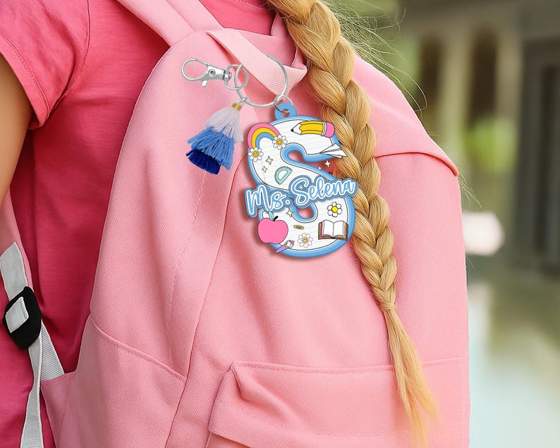 Personalized Teacher Initial Keychain, Back To School Gift, Custom Backpack Teacher Name Tag, Letter Charm, Kids Name Tag, Teacher Gift