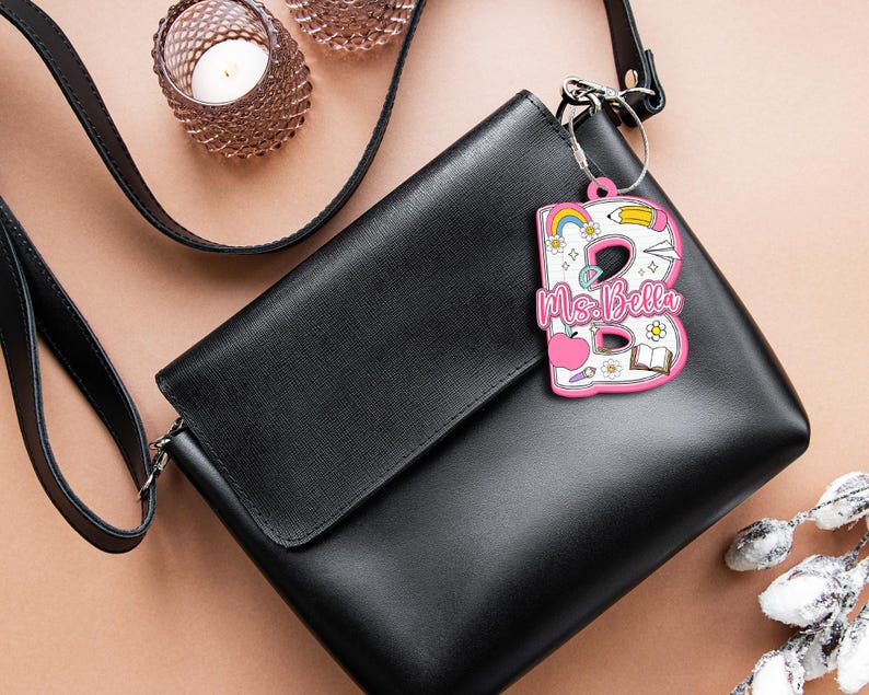 Personalized Teacher Initial Keychain, Back To School Gift, Custom Backpack Teacher Name Tag, Letter Charm, Kids Name Tag, Teacher Gift