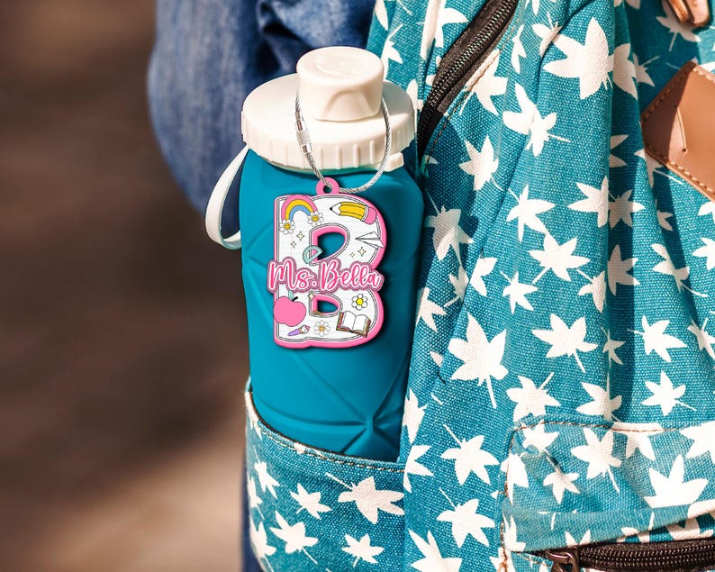 Personalized Teacher Initial Keychain, Back To School Gift, Custom Backpack Teacher Name Tag, Letter Charm, Kids Name Tag, Teacher Gift