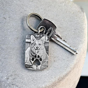 Personalised Pet Photo Keyring with Paw Cut Out | Photo Engraving | Pet Photo Engraved | Cat and Dog | Custom Name and Image Keychain